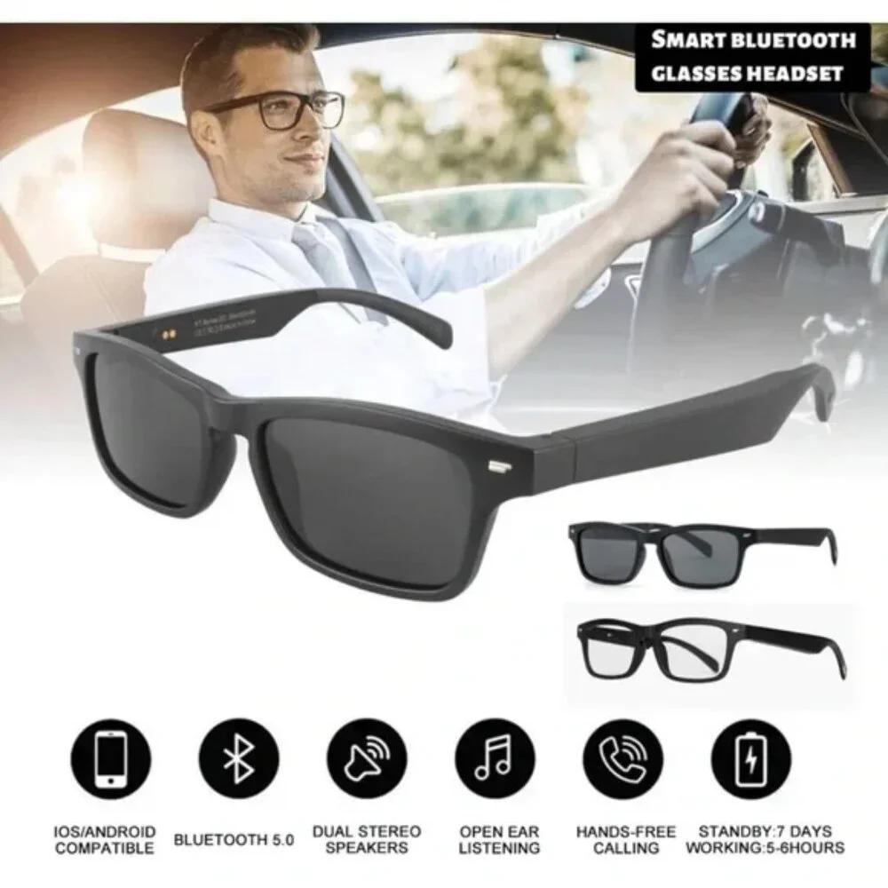 Black Wireless Glasses Headset